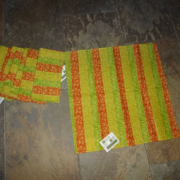 10 Vtg/NEW Dinner Napkins Fallani & Cohn Bamboo stripe gold green orange Cotton - Picture 3 of 8
